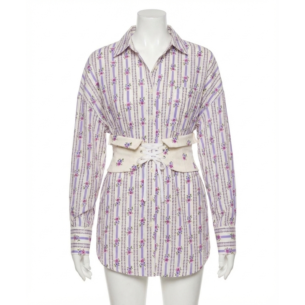 NEW FOR LOVE & LEMONS dahlia boyfriend shirt in blue
